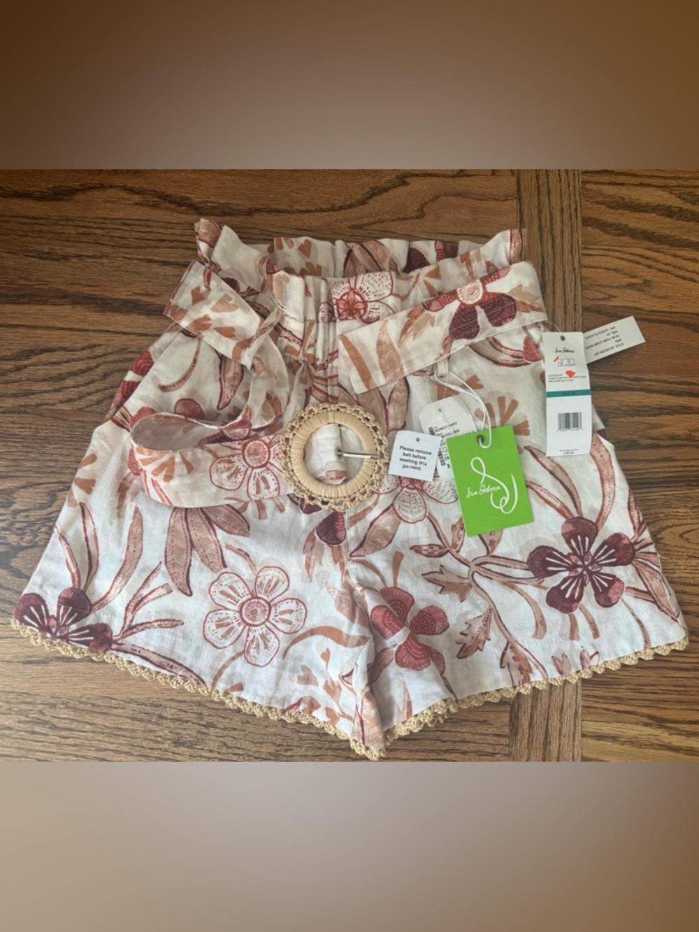 NWT Sam Edelman Flora Stamp White Sand Linen Shorts Size XXS Paper Bag